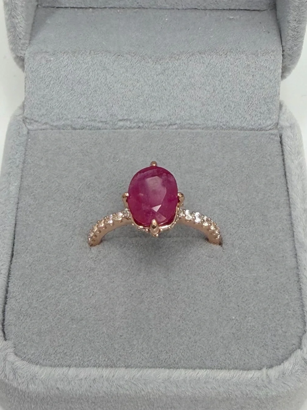 Stunning!!  2CT Natural Red Ruby with Hidden Halo Rose Gold over 925 Sterling